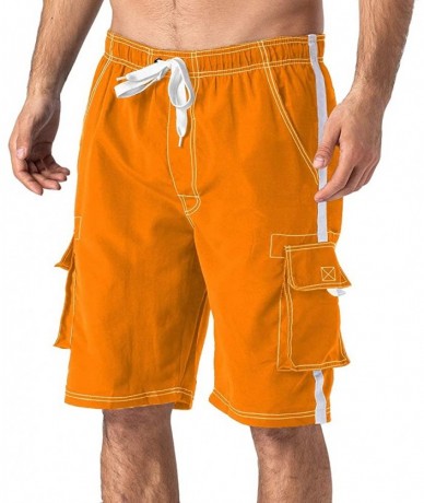 Board Shorts Men's Swimtrunks Quick Dry Mesh Lining Beach Swimsuit Shorts with 4 Pockets - Orange - C41943WN48N $27.72