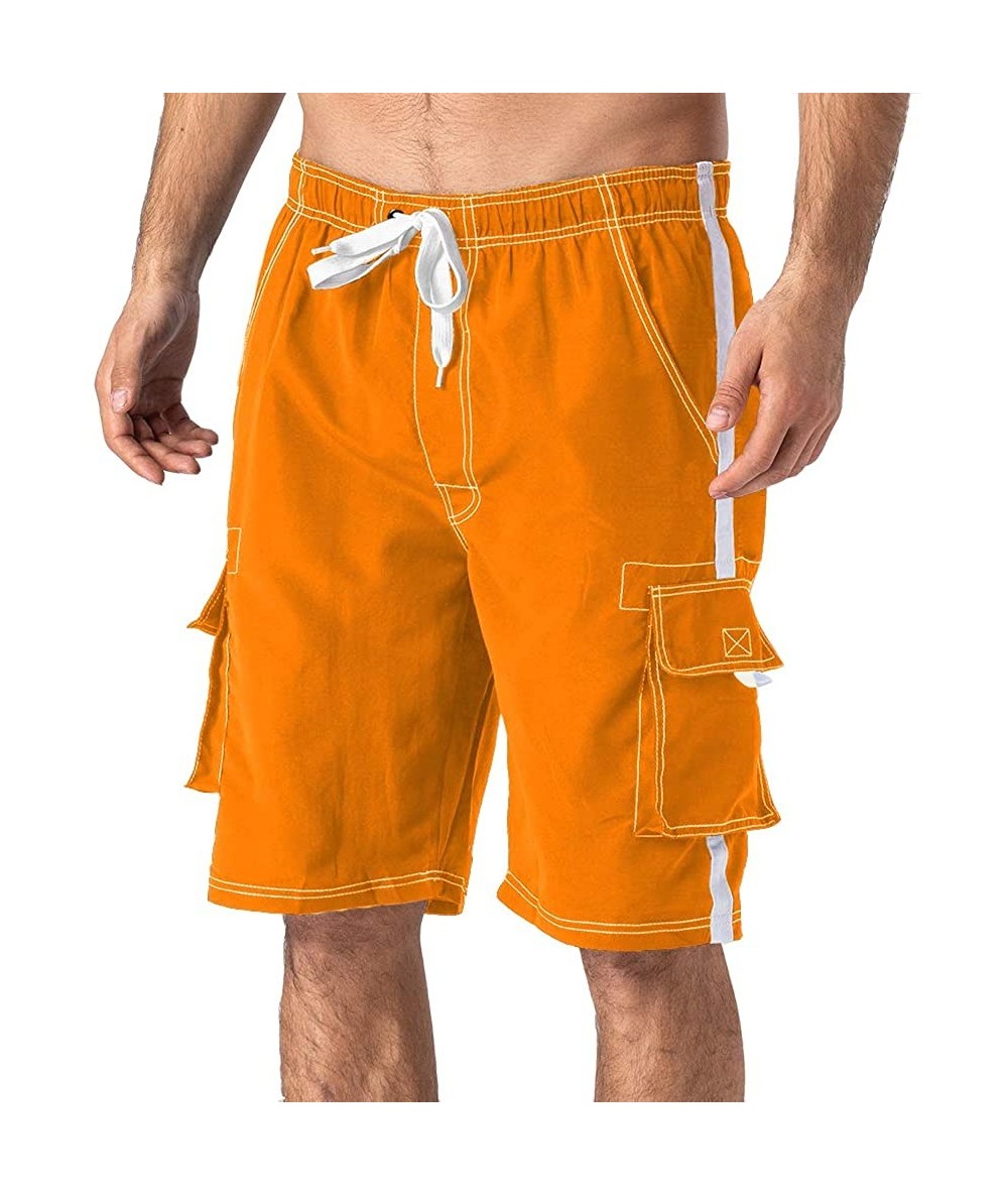 Board Shorts Men's Swimtrunks Quick Dry Mesh Lining Beach Swimsuit Shorts with 4 Pockets - Orange - C41943WN48N $27.72