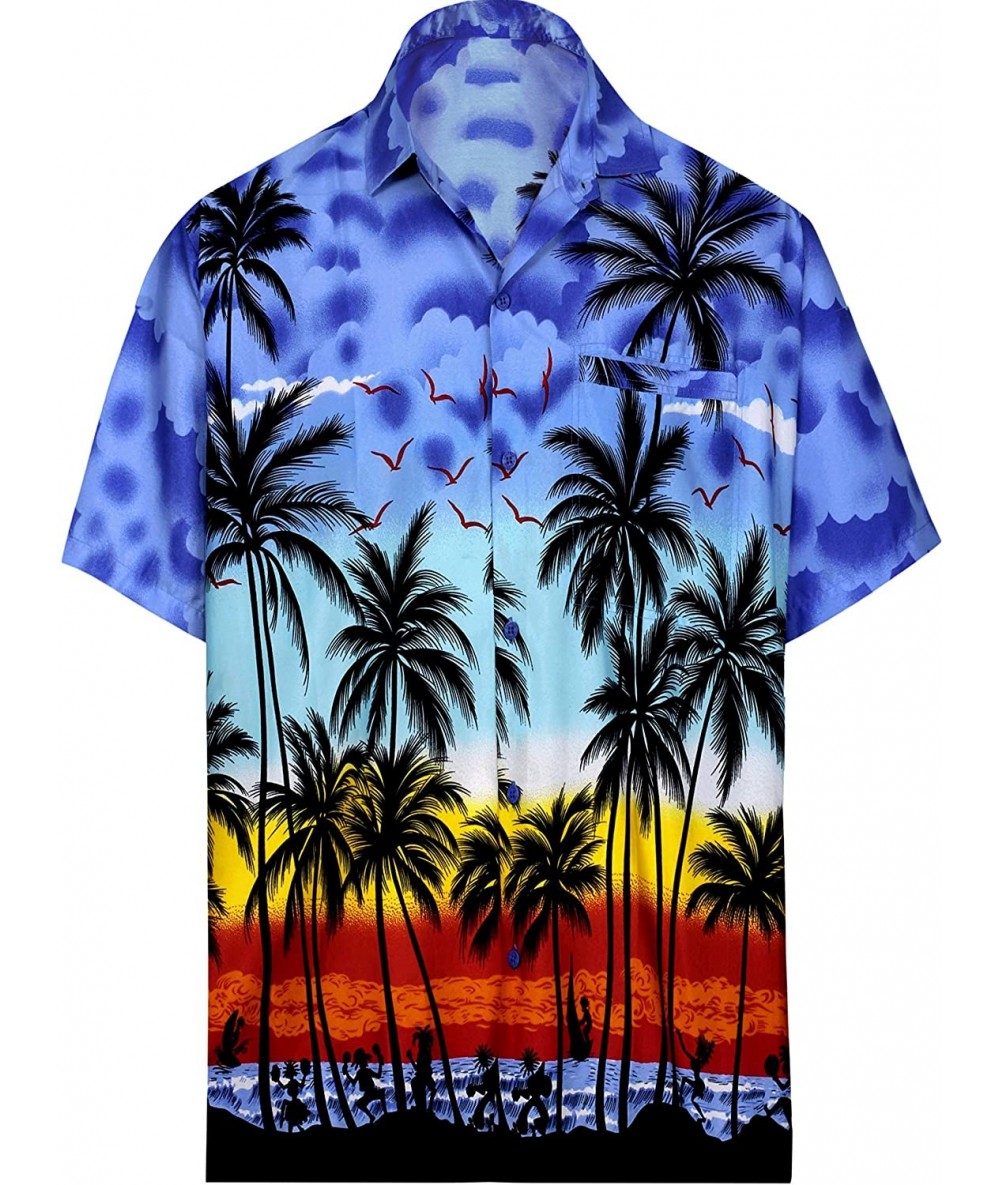 Cover-Ups Men's Night Club Party Dress Short Sleeve Hawaiian Shirt - Blue_aa106 - C318IGXIWE6 $31.59