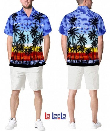 Cover-Ups Men's Night Club Party Dress Short Sleeve Hawaiian Shirt - Blue_aa106 - C318IGXIWE6 $31.59