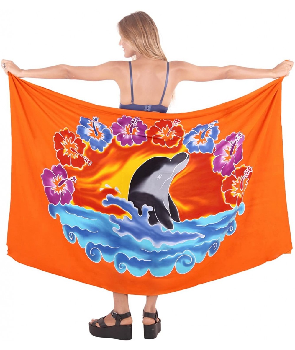 Cover-Ups Women's Swimsuit Cover Up Sarong Bikini Pareo Beach Wrap Hand Paint A - Pumpkin Orange_m831 - CK129WXDA71 $23.67