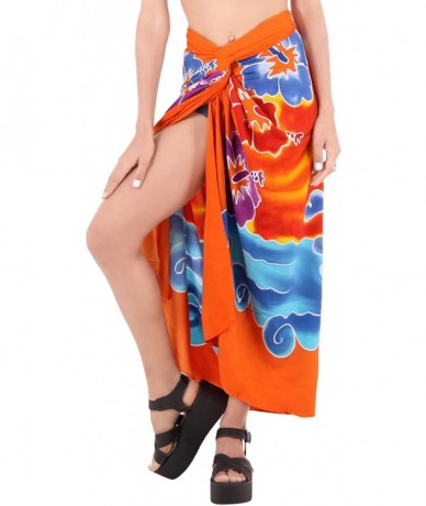 Cover-Ups Women's Swimsuit Cover Up Sarong Bikini Pareo Beach Wrap Hand Paint A - Pumpkin Orange_m831 - CK129WXDA71 $23.67