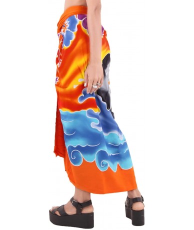 Cover-Ups Women's Swimsuit Cover Up Sarong Bikini Pareo Beach Wrap Hand Paint A - Pumpkin Orange_m831 - CK129WXDA71 $23.67