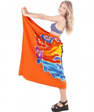 Cover-Ups Women's Swimsuit Cover Up Sarong Bikini Pareo Beach Wrap Hand Paint A - Pumpkin Orange_m831 - CK129WXDA71 $23.67