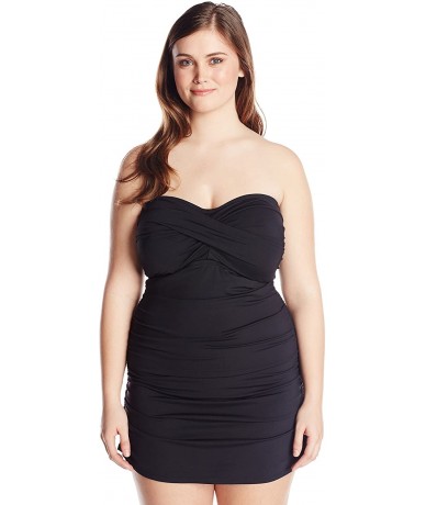 One-Pieces Women's Plus-Size Twist Front Shirred Swim Dress - Black I - CR11PBVEBWD $84.66