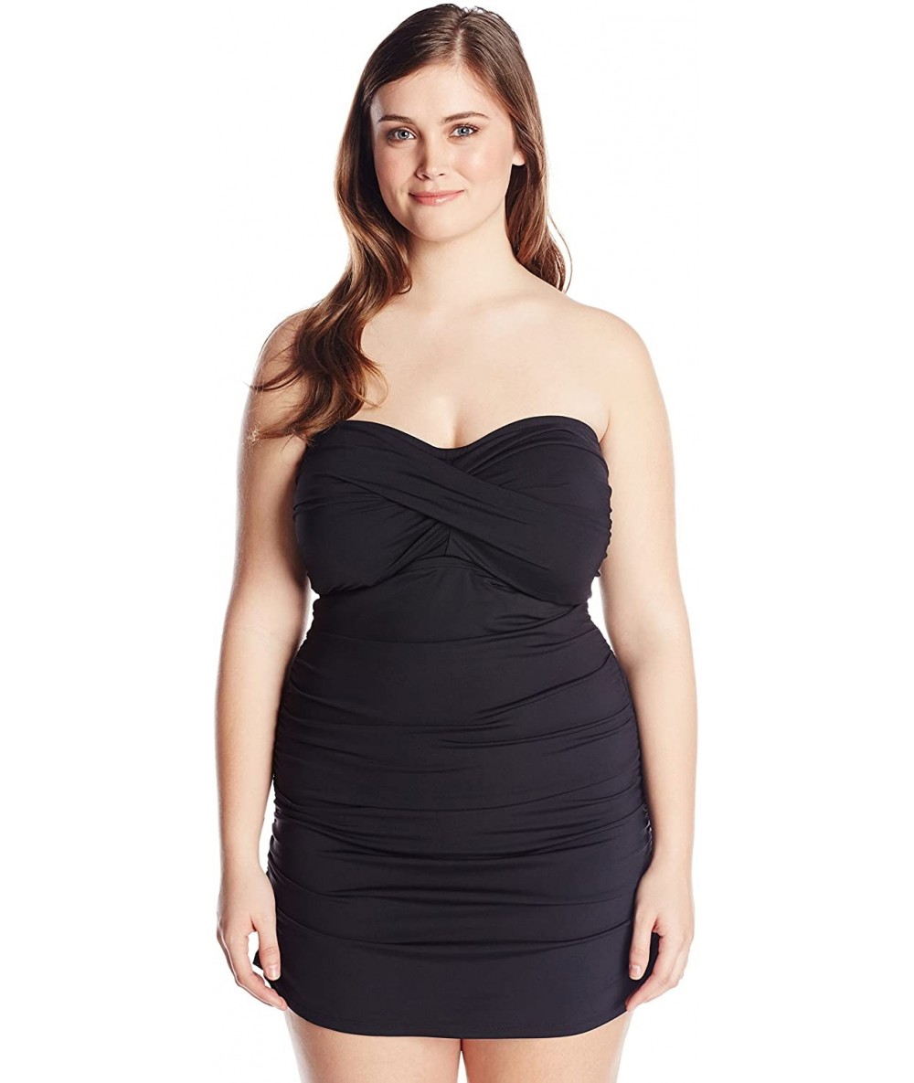 One-Pieces Women's Plus-Size Twist Front Shirred Swim Dress - Black I - CR11PBVEBWD $84.66