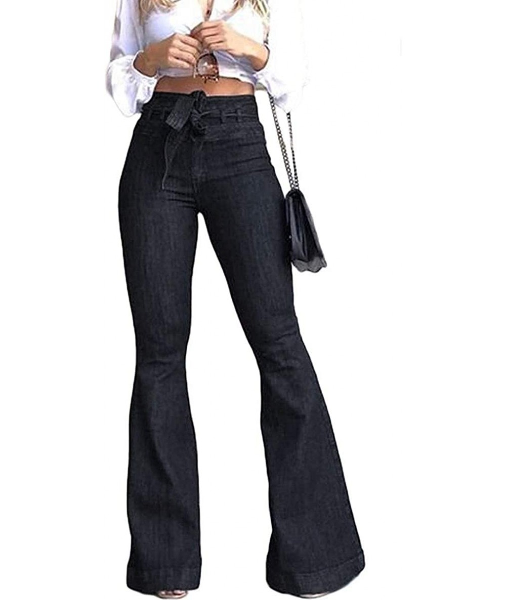 Sets Women's Fashion High Waisted Denim Bell Bottom Jeans Fitted Flare Pants - Black - CU18WI642DQ $70.71