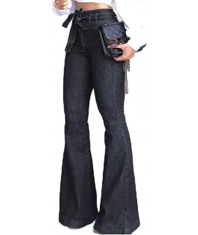 Sets Women's Fashion High Waisted Denim Bell Bottom Jeans Fitted Flare Pants - Black - CU18WI642DQ $70.71