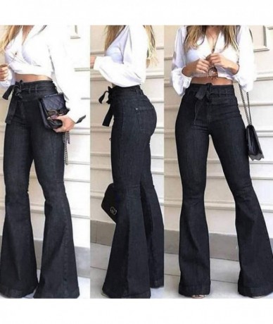 Sets Women's Fashion High Waisted Denim Bell Bottom Jeans Fitted Flare Pants - Black - CU18WI642DQ $70.71