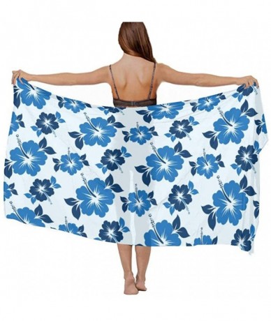 Cover-Ups Women Chiffon Scarf Sunscreen Shawl Wrap Swimsuit Cover Up Beach Sarongs - Hawaiian Blue Flowers Pattern - CH19C4D2...