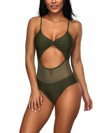 Racing Women's Sexy One Piece Swimsuit Beach Swimwear Bathing Suit Tummy Control Bikini Set - Green1 - CJ18E8UQGY4 $57.56