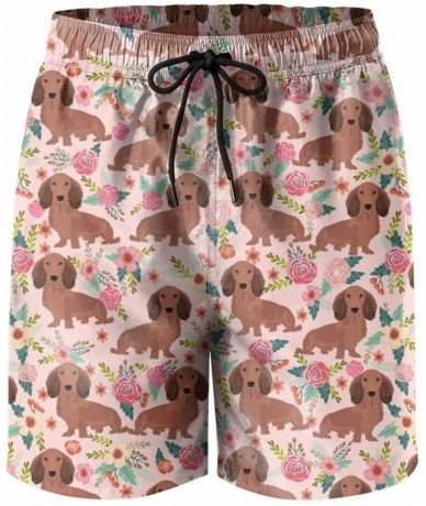 Trunks Dachshund Dog with Florals Style Mens' Swim Trunks Quick Dry Holiday Beach Shorts Beach Wear - Dachshund Dog With - CC...