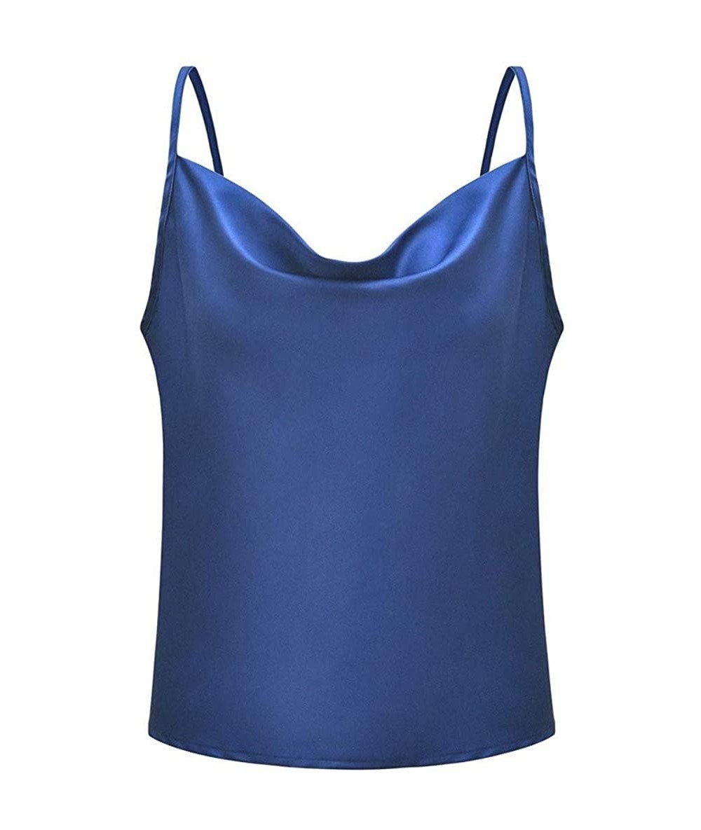 Sets Women's T Shirt Sleeveless Summer Adjustable Strap Temperament Tunic Blouse Tanks Vest Tops - Navy - CW18O95EDQA $21.37