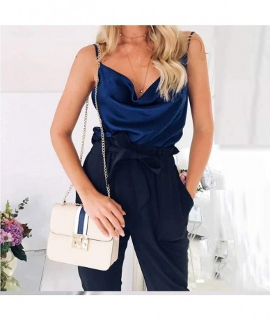 Sets Women's T Shirt Sleeveless Summer Adjustable Strap Temperament Tunic Blouse Tanks Vest Tops - Navy - CW18O95EDQA $21.37