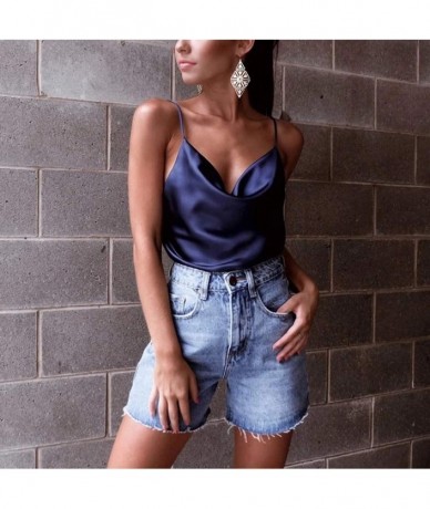 Sets Women's T Shirt Sleeveless Summer Adjustable Strap Temperament Tunic Blouse Tanks Vest Tops - Navy - CW18O95EDQA $21.37