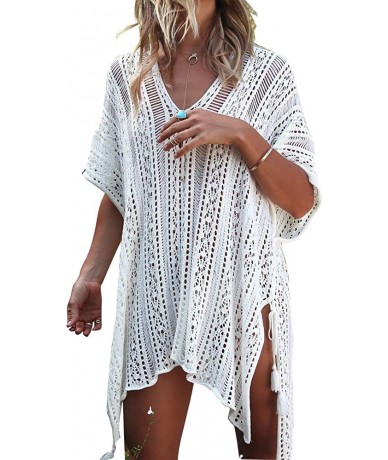 Cover-Ups Women's Summer Wear Bathing Suit Cover Up Bikini Crochet Tunic Beach Dress - Off-white - CL183NGMEMM $32.06