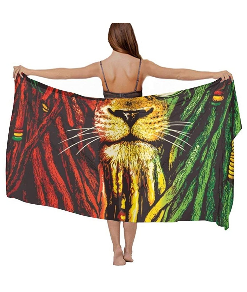 Cover-Ups Women Fashion Shawl Wrap Summer Vacation Beach Towels Swimsuit Cover Up - Reggae Rasta Lion - CH190TSZWZY $44.60