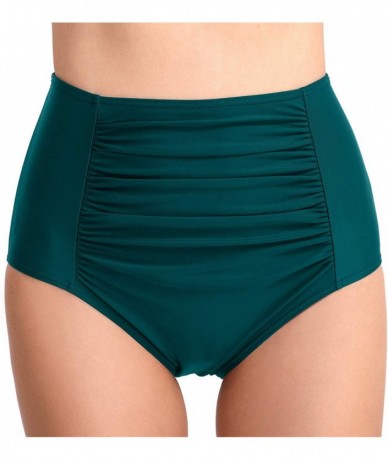 Tankinis Women High Waisted Bikini Bottoms Tummy Control Swimsuit Bottoms Ruched Full Coverage Swim Bottom High Rise B Green ...