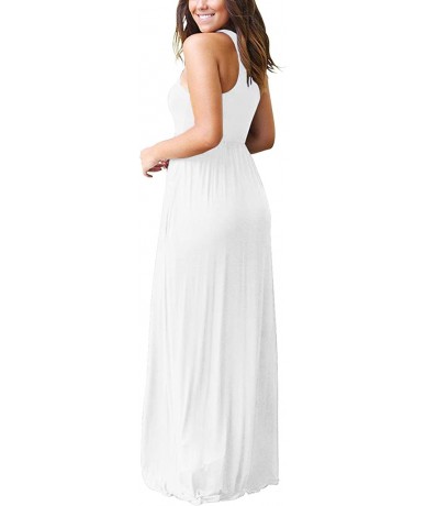 Cover-Ups Women's Sleeveless Racerback Loose Plain Maxi Dresses Casual Long Dresses with Pockets - 09-white - CP18N9G5O9X $50.35