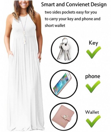 Cover-Ups Women's Sleeveless Racerback Loose Plain Maxi Dresses Casual Long Dresses with Pockets - 09-white - CP18N9G5O9X $50.35