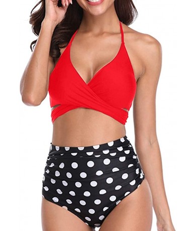 Sets Women Swimsuits Criss Cross High Waisted Two Piece Biniki Set Bathing Suits Swimwear Beachwear - Y-red - CN196OIC0AK $32.29