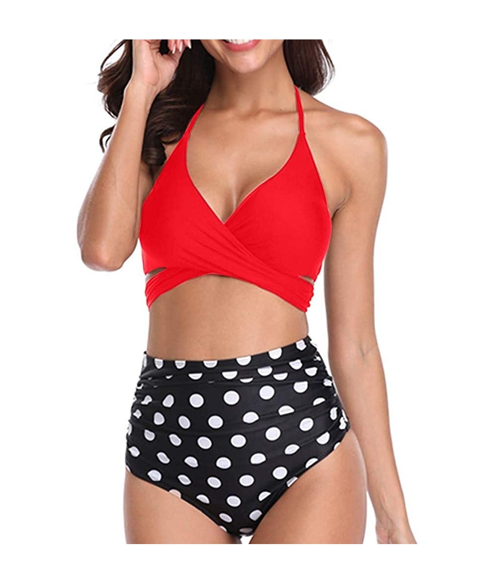 Sets Women Swimsuits Criss Cross High Waisted Two Piece Biniki Set Bathing Suits Swimwear Beachwear - Y-red - CN196OIC0AK $32.29