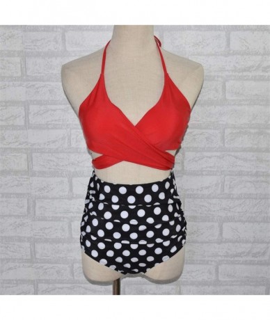 Sets Women Swimsuits Criss Cross High Waisted Two Piece Biniki Set Bathing Suits Swimwear Beachwear - Y-red - CN196OIC0AK $32.29