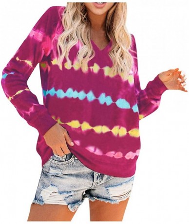 Rash Guards Women Fashion Tie-dye Hooded Loose Long Sleeves Tops Blouse Sweatshirt Sweaters - Purple - CG19DE8Z8RN $50.93