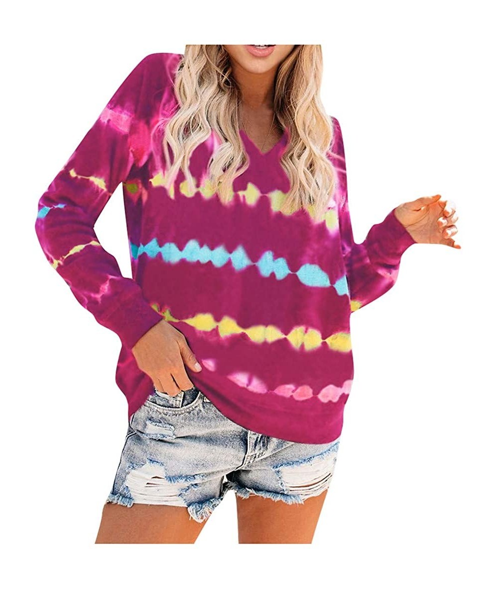 Rash Guards Women Fashion Tie-dye Hooded Loose Long Sleeves Tops Blouse Sweatshirt Sweaters - Purple - CG19DE8Z8RN $50.93