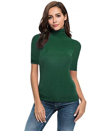 Board Shorts Womens Short Sleeve/Half Sleeve Slim Fit Mock Turtleneck Stretch Comfy Basic T Shirt Layer Tops - Green - C118SW...