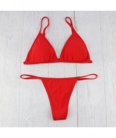 Sets Women's Brazilian Bikini Set Cheeky Swimsuit Thong Swimwear - Red-b - CJ1942442NE $22.33