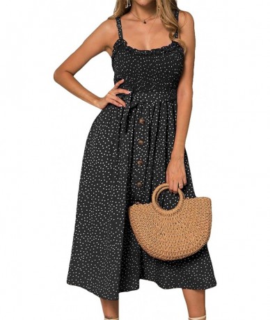 Cover-Ups Women's Dresses Summer Beach Boho Ruffle Sleeveless Sundress Adjustable Straps Backless Swing Midi Dress Style 3 bl...