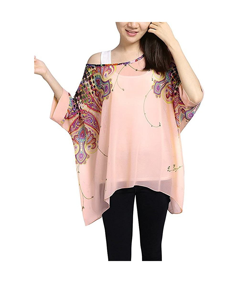 Cover-Ups Women's Bohemian Style Summer Beach Lagenlook Top Kimono Loose Waterfall Chiffon Kaftan Poncho Shirt - Tm220j - CS1...