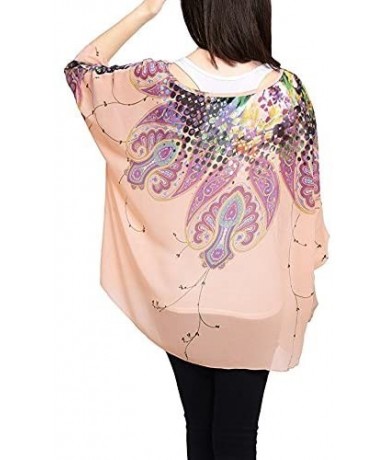 Cover-Ups Women's Bohemian Style Summer Beach Lagenlook Top Kimono Loose Waterfall Chiffon Kaftan Poncho Shirt - Tm220j - CS1...