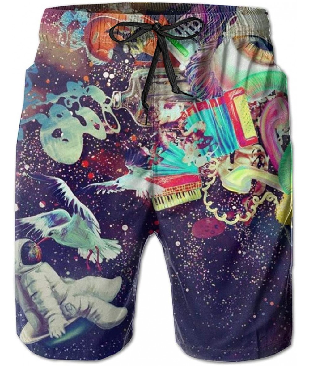 Board Shorts Casual Mens Swim Trunks Quick Dry Psychedelic Trippy DJ Art Black Printed Beach Shorts Summer Boardshorts - Psyc...