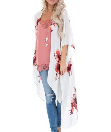 Board Shorts Fashion Chiffon Shawl Print Kimono Cardigan Top Cover Up Blouse Beachwear Women - Floral Print Cardigan White - ...