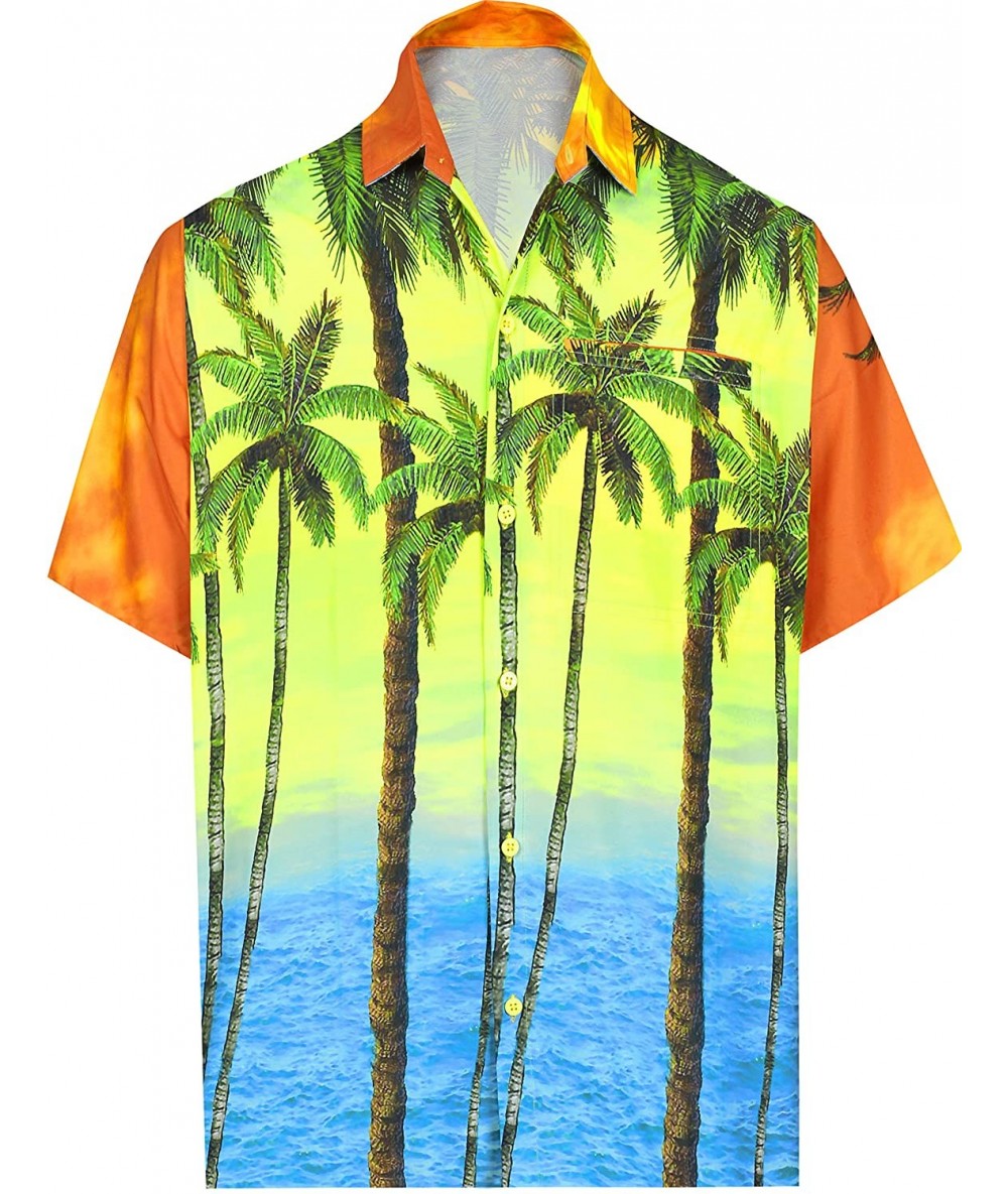 Cover-Ups Men's Regular Fit Fashion Short Sleeve Hawaiian Shirt - Pumpkin Orange_aa337 - C818ALKU8C7 $26.01