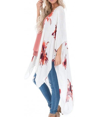 Board Shorts Fashion Chiffon Shawl Print Kimono Cardigan Top Cover Up Blouse Beachwear Women - Floral Print Cardigan White - ...