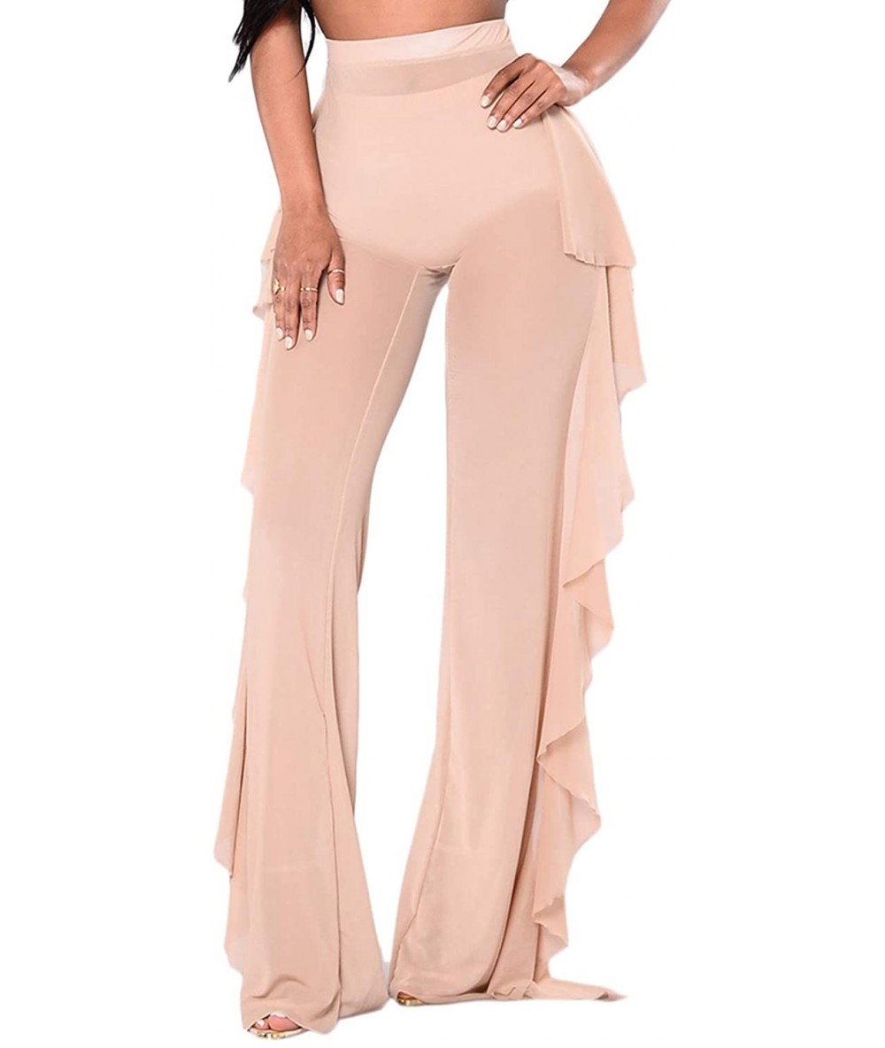 Cover-Ups Women's Sexy Perspective Sheer Mesh Pants See Through Bikini Bottom Cover up Party Clubwear Pants - D-apricot - CQ1...