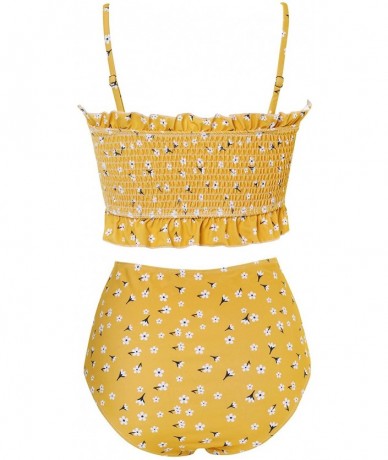 Sets Womens Shirred Bandeau Bikini Cute Two Piece Swimsuit Off Shoulder High Waist Bathing Suit - Yellow - CY18T4G5MSW $46.31