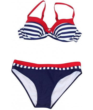 Racing Womens Summer Padded Push-up Bra Bikini Set Swimsuit Bathing Suit Swimwear Beachwear - Dark Blue - C418R38SGK6 $24.00