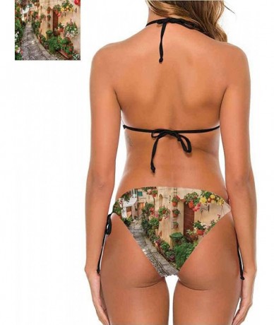 Bottoms Bikini Swimsuits with Tie-Side Cheeky Cobblestone Doorway to House - Multi 17 - CD190EAG88S $78.36