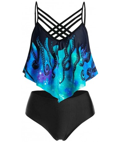 Racing Swimsuits for Women- High Waisted Ruffle Bikini Plus Size Tankini Bathing Suits - A- Blue - CB190DUY3QL $30.42