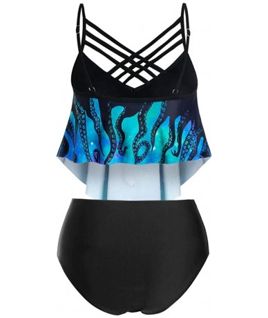 Racing Swimsuits for Women- High Waisted Ruffle Bikini Plus Size Tankini Bathing Suits - A- Blue - CB190DUY3QL $30.42