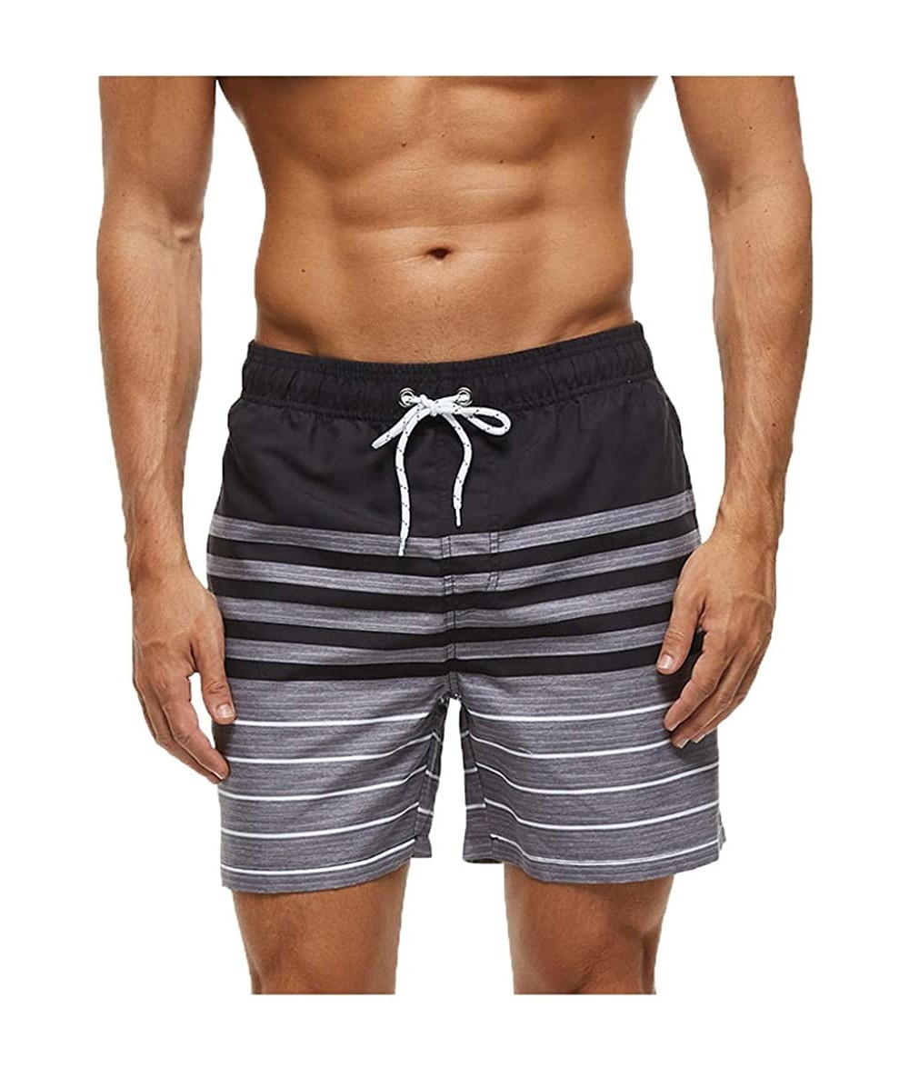 Board Shorts Men's Big Swimming Drawstring Trunks with Pockets Beach Swimwear Quick Dry Elastic Waist Board Shorts - Black-a ...