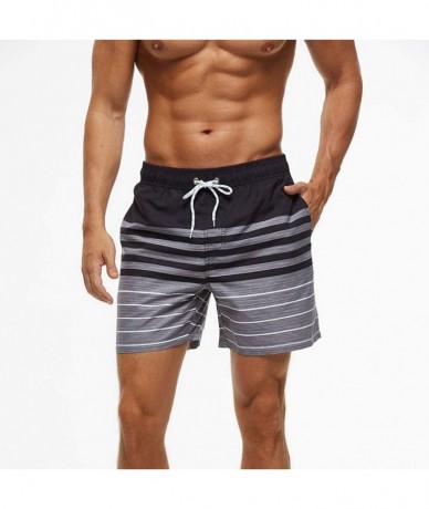 Board Shorts Men's Big Swimming Drawstring Trunks with Pockets Beach Swimwear Quick Dry Elastic Waist Board Shorts - Black-a ...