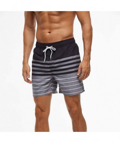 Board Shorts Men's Big Swimming Drawstring Trunks with Pockets Beach Swimwear Quick Dry Elastic Waist Board Shorts - Black-a ...