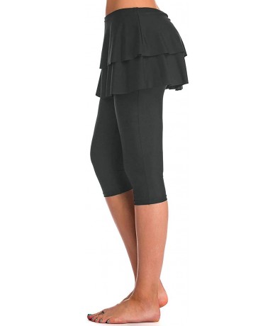 Bottoms Skirted Swim Capris Women Layered Ruffle Swimming Skirt with Leggings Pants - Grey - CU198OMHK7D $46.22