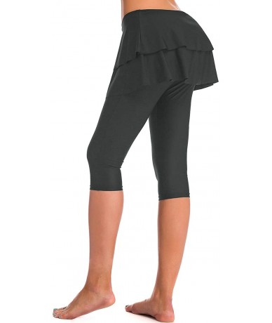 Bottoms Skirted Swim Capris Women Layered Ruffle Swimming Skirt with Leggings Pants - Grey - CU198OMHK7D $46.22