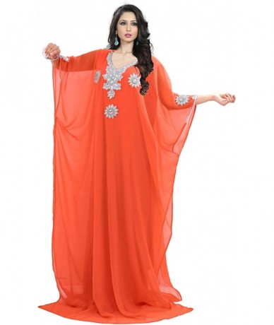 Cover-Ups Women wear Kaftan Farasha Caftan Kimono Long Dress Beach Cover up Free Size - Salmon - C918OM0LR7M $66.83